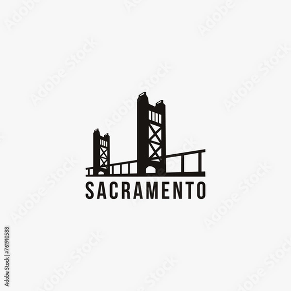 Fototapeta Flat Minimalist Sacramento tower bridge logo vector template on white background