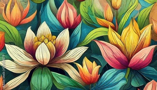 Fototapeta seamless pattern with flowers