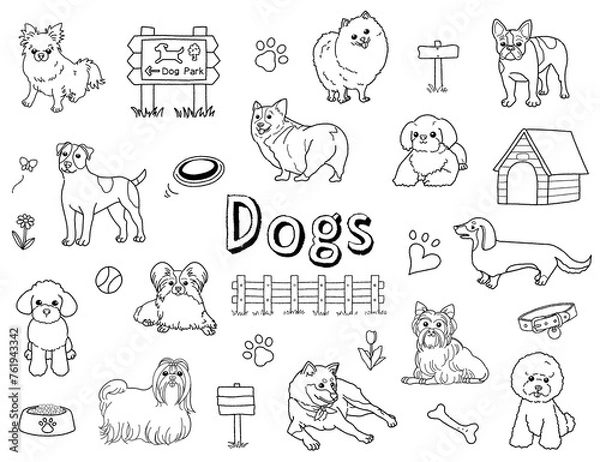 Obraz かわいい犬の手描きイラストセット