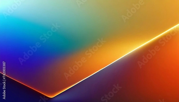 Fototapeta Orange and blue metallic gradient cube shape, closeup isometric view