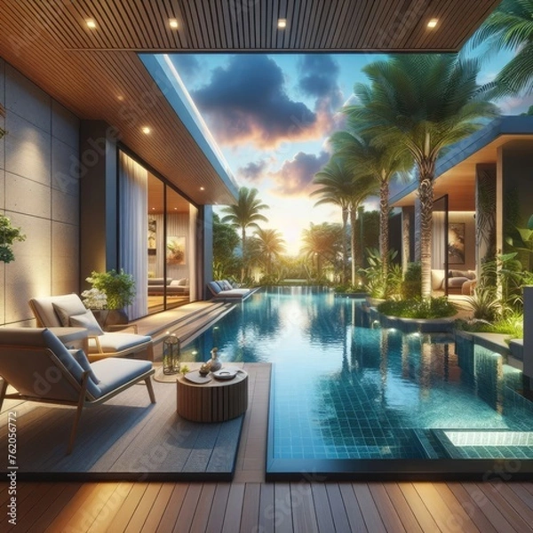 Fototapeta Comfortable Private Pool Design