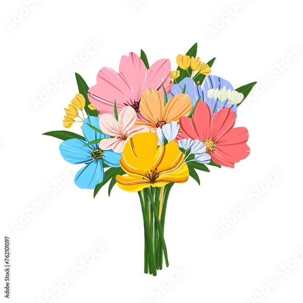 Fototapeta Colorful spring flowers bouquet on white background