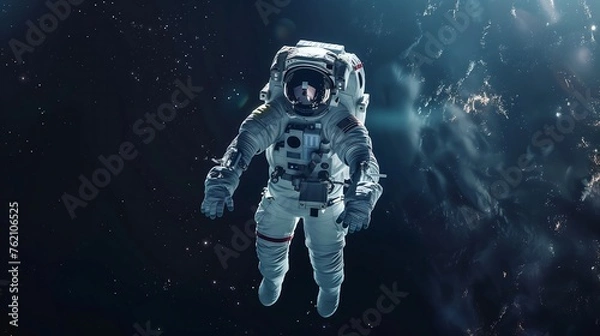 Fototapeta Portrait of astronaut floating in space