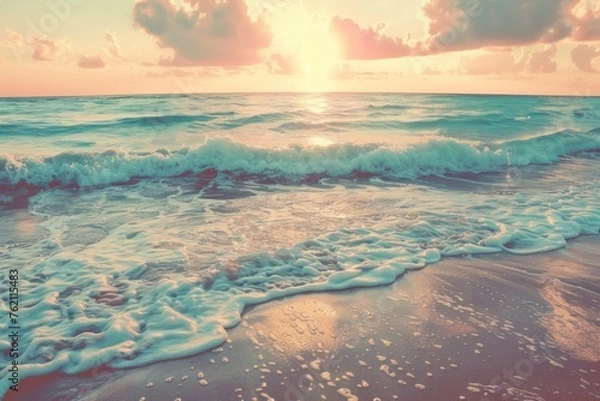 Fototapeta Golden Sunset Splendor on a Serene Tropical Beachfront Generative AI