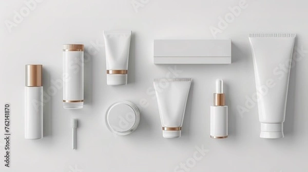 Fototapeta set of blank cosmetic package isolated on white background with clipping path and copy space for template design and branding,generative ai, 