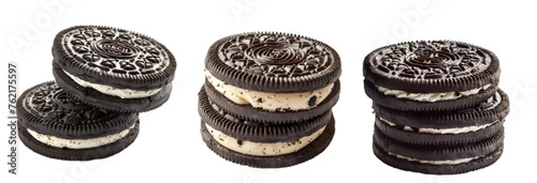 Fototapeta Oreo cookies, snacks isolated on a transparent PNG background, white background , Generative Ai