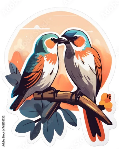 Obraz Couple of warblers perched on a branch in the evening.