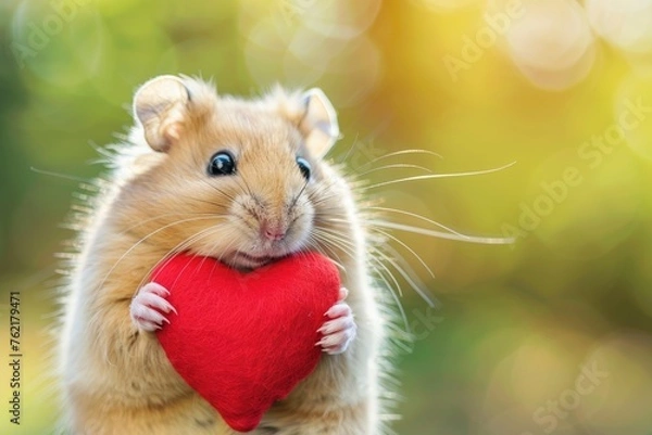 Obraz Tiny Hamster with Heart: Snuggle Time, AI Generative
