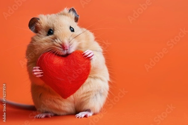 Obraz Heart-Holding Hamster Cutie: Furry Friendship, AI Generative
