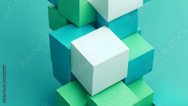 Fototapeta  chaotic cubes with copy space blue green abstract geometric background 3d rendering cubic minimal