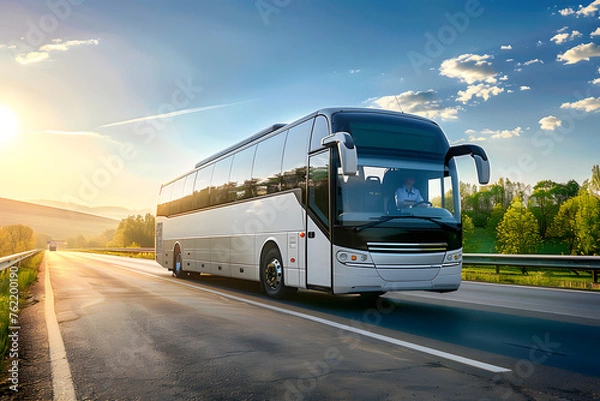 Obraz Reisebus auf der Autobahn: Komfortable Busreise mit Blick auf die Straße