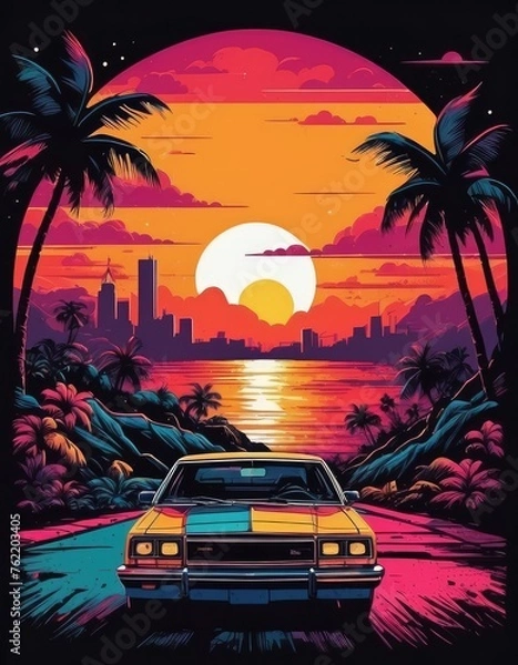 Fototapeta Vintage Vista: Retro Beach Art Design for T-Shirt Design