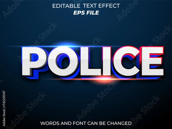Fototapeta police text effect, font editable, typography, 3d text. vector template