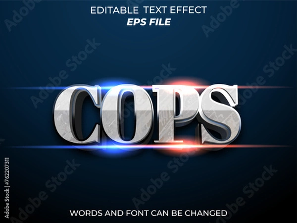 Fototapeta cops text effect, font editable, typography, 3d text. vector template
