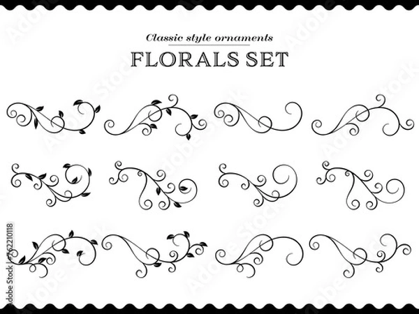 Fototapeta クラシックヴィンテージなフローラルあしらいセット