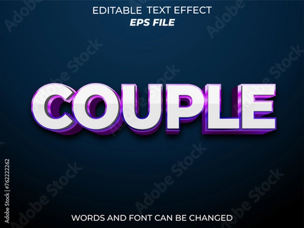 Fototapeta couple text effect, font editable, typography, 3d text. vector template