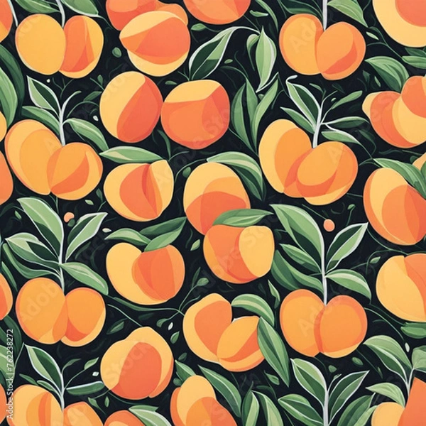 Fototapeta Colorful illustration with juicy peaches