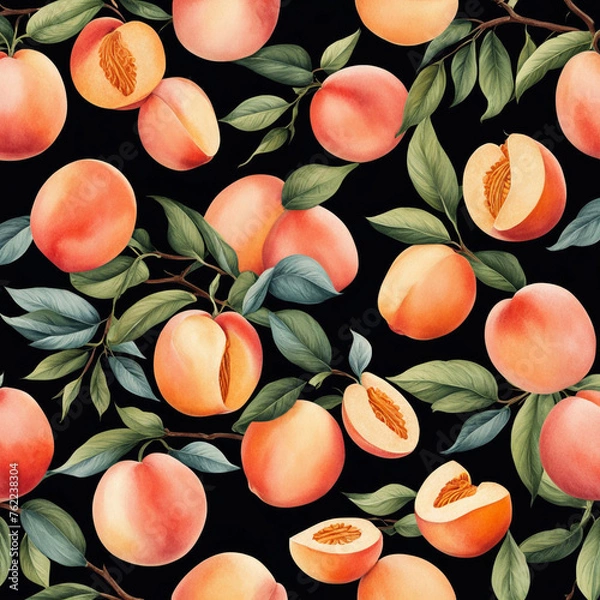 Fototapeta Colorful illustration with juicy peaches