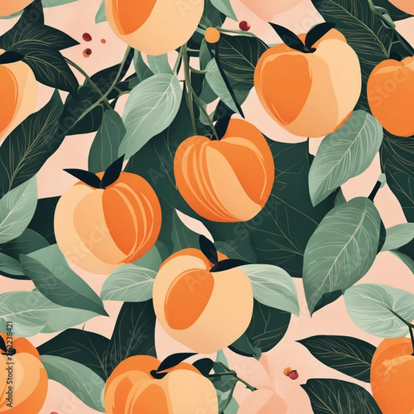 Fototapeta Colorful illustration with juicy peaches