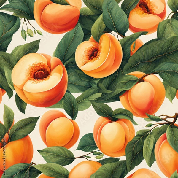 Fototapeta Colorful illustration with juicy peaches