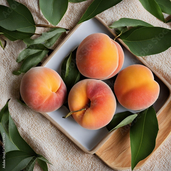 Fototapeta Colorful illustration with juicy peaches