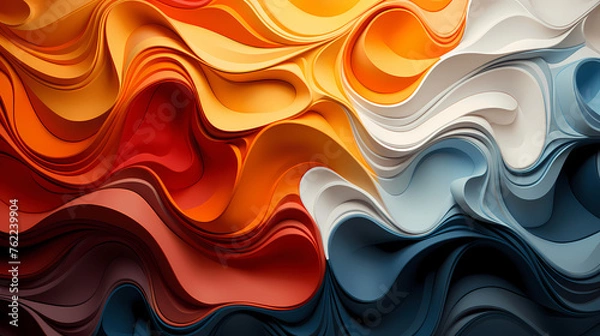 Fototapeta Abstract background with colorful waves and swirls; Creating an elegant and artistic design; Orange, blue, red and white