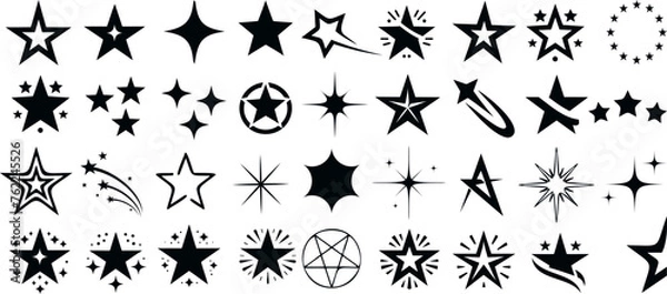 Fototapeta Star Vector Illustration:, star silhouette vector illustration featuring a diverse collection of stars and star like shapes,showcases solid, outlined, and dotted stars