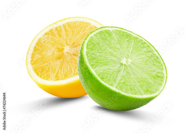 Obraz pół limonki i cytryny na białym tle na białym tle
