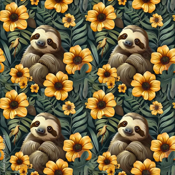 Fototapeta sloth Pattern Tile for seamless backgrounds and for filling surfaces, ai generated
