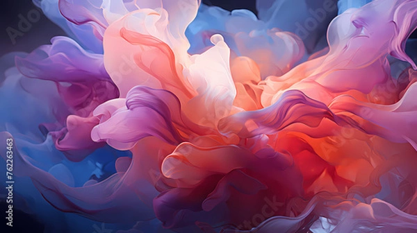Fototapeta A beautiful mix of blue, purple, orange, and pink smoke that forms a flower; Abstract background; Resolution 11648X6528