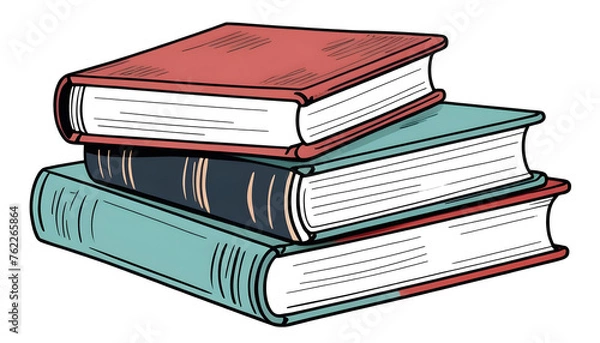 Fototapeta Hand drawn stacked books on isolated transparent background illustration design 