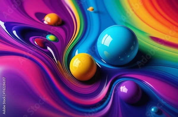 Obraz Colorfull abstract background. Flow of color paint with bubbles. Multicolored liquid, abstract 3D background