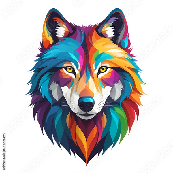 Fototapeta Colorful logotype of a drawn wolf head on a white background