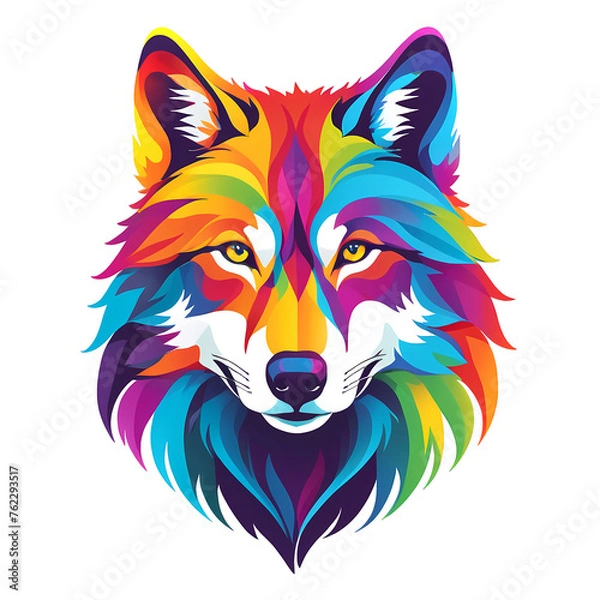Obraz Colorful logotype of a drawn wolf head on a white background