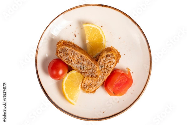 Fototapeta Kadinbudu meatballs. Appetizer dishes. Traditional Turkish meatballs isolated on white background. local name kadınbudu köfte. Top view