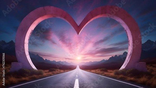 Obraz Empty highway road with pink clouds in the sky 