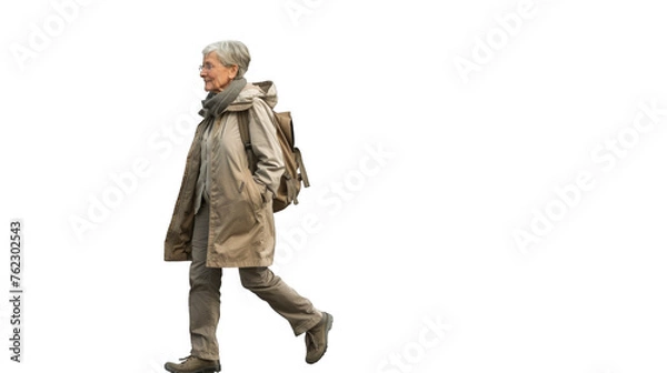 Obraz The modern elderly woman walks with a light gait. PNG file of isolated cutout object on transparent background.