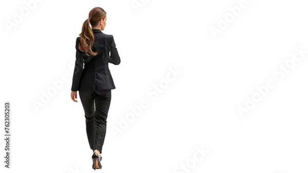 Obraz Rear view of young beautiful businesswoman. PNG file of isolated cutout object on transparent background.