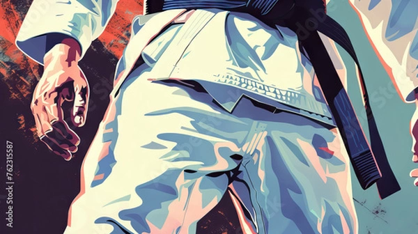 Obraz close up hand of jiu-jitsu karate athlete in grunge style.
