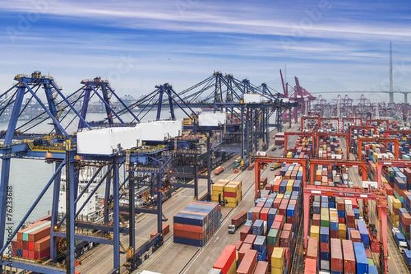 Fototapeta industrial port with containers