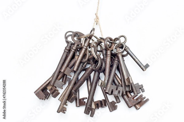 Fototapeta Antique Keys on Twine isolated on a white Background