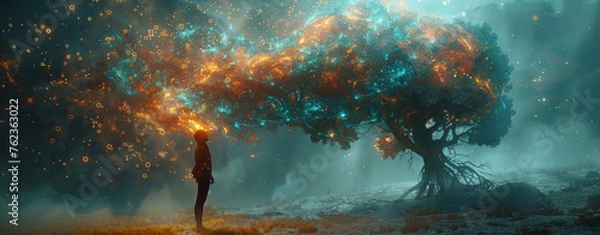 Obraz The tree of AI's digital data flow 