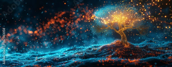 Fototapeta The tree of AI's digital data flow 