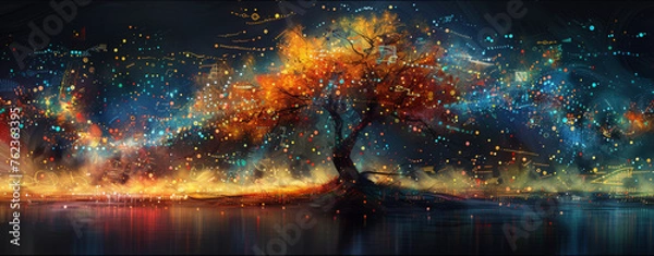 Fototapeta The tree of AI's digital data flow 