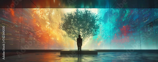 Fototapeta The tree of AI's digital data flow 