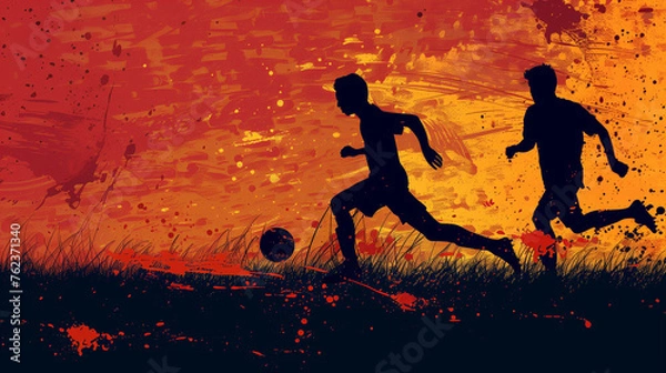 Obraz soccer players in the sunset