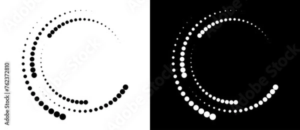 Fototapeta Modern abstract background. Halftone dots in spiral. Round logo, design element or icon. A black figure on a white background and an equally white figure on the black side.