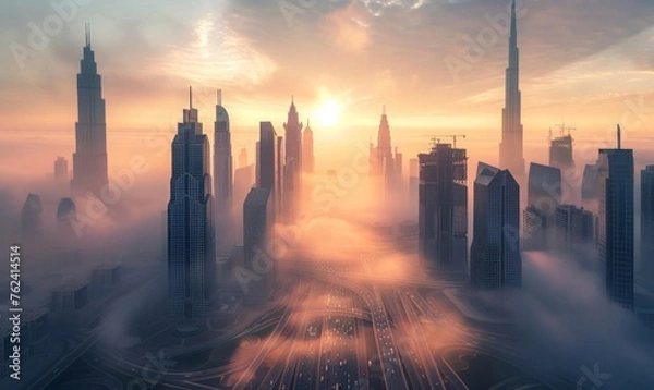 Fototapeta  In the capital, many tall buildings, many roads, 