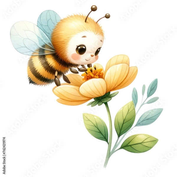 Obraz Słodka pszczoła z akwarelą z miodem, pszczoła i miód akwarela clipart
