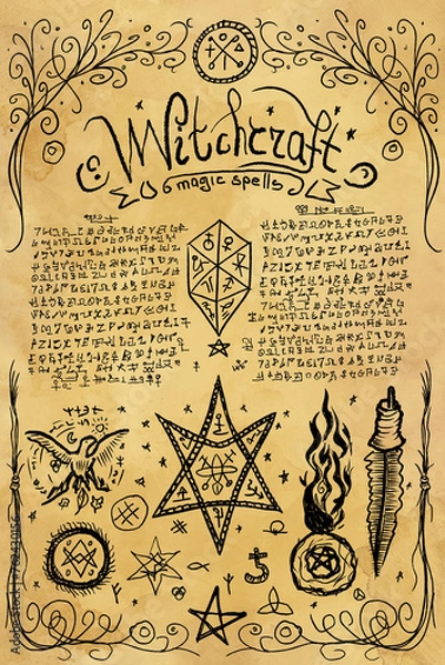 Obraz Witchcraft Old Book Page with Magic Spells